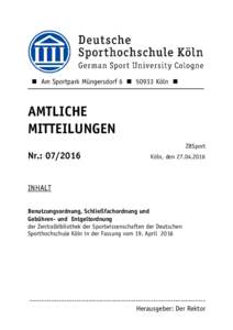  Am Sportpark Müngersdorf 6  50933 Köln   AMTLICHE MITTEILUNGEN Nr.: 