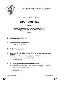 ACP-EU JOINT PARLIAMENTARY ASSEMBLY  Committee on Political Affairs DRAFT AGENDA Meeting