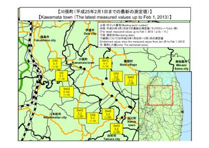 【川俣町（平成25年2月1日までの最新の測定値）】 【Kawamata town （The latest measured values up to Feb 1, 2013）】 伊達市 Date city 福島市 Fukushima city