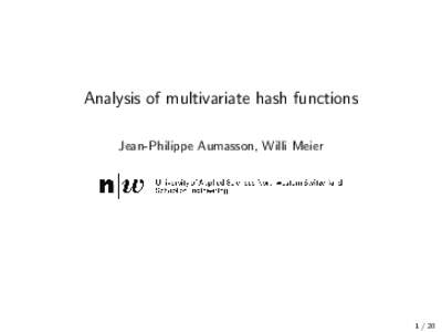 Analysis of multivariate hash functions Jean-Philippe Aumasson, Willi Meier  3xy 2 + zt