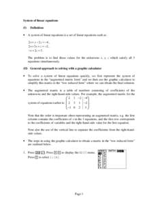 Linear algebra / Elementary algebra / Numerical linear algebra / Matrices / System of linear equations / Differential equation / Augmented matrix / Reduced form / Simultaneous equations / Algebra / Mathematics / Equations