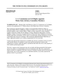 THE UNITED STATES COMMISSION ON CIVIL RIGHTS  PRESS RELEASE September 9, 2013  Contact: