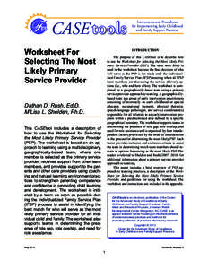 CASE t o o l s Worksheet For Selecting The Most Likely Primary Service Provider