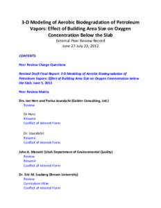 External Peer Review Record: 3‐D Modeling of Aerobic Biodegradation of Petroleum Vapors: Effect of Building Area Size on Oxygen Concentration Below the Slab