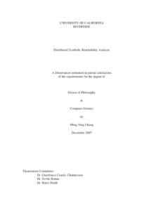 UNIVERSITY OF CALIFORNIA RIVERSIDE Distributed Symbolic Reachability Analysis  A Dissertation submitted in partial satisfaction