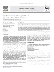 Impact of errors in operational spreadsheets