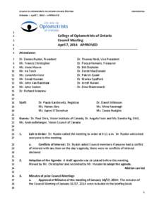 COLLEGE OF OPTOMETRISTS OF ONTARIO-COUNCIL MEETING  CONFIDENTIAL Minutes – April 7, 2014 – APPROVED