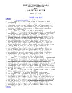 EIGHTY-FIFTH GENERAL ASSEMBLY 2014 REGULAR SESSION DAILY HOUSE CLIP SHEET MARCH 3, 2014