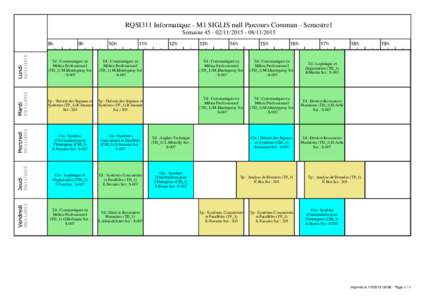 RQSI311 Informatique - M1 SIGLIS null Parcours Commun - Semestre1 Semaine8h 9h