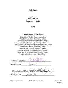 Nebraska Transfer Initiative  ECED 1050 – Expressive Arts Updated: 2013 Page 1 of 6