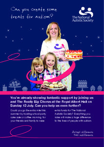 Can you create some treats for autism? You’re already showing fantastic support by joining us and The Really Big Chorus at the Royal Albert Hall on Sunday 13 July. Can you help us even further?