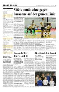sport region Volleyball Nla, Männer, Play-off-Runde Näfels – Lausanne UC (19:25, 22:25, 11:25) Lugano – Amriswil
