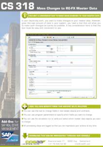 CS 318  Mass Changes to RE-FX Master Data THE easy & convenient way to make mass changes to your master data