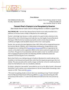 Press Release FOR IMMEDIATE RELEASE: Tuesday, September 9, 2014 Contact: Valerie Berton[removed][removed]cell