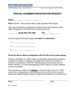 SPECIAL N-NUMBER REGISTRATION REQUEST