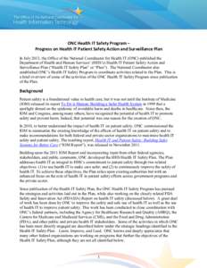 ONC Health IT Safety Program – Progress on Health IT Patient Safety Action and Surveillance Plan