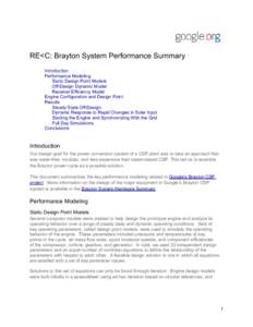 RE<C: Brayton System Performance Summary Introduction Performance Modeling Static Design Point Models Off-Design Dynamic Model Receiver Efficiency Model