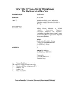 NEW YORK CITY COLLEGE OF TECHNOLOGY The City University of New York DEPARTMENT: Mathematics