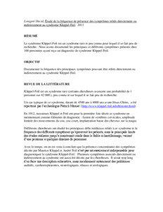 Longpré David, Étude de la fréquence de présence des symptômes reliés directement ou indirectement au syndrome Klippel-Feil. 2011