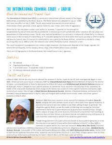 The International Criminal Court  Darfur The International Criminal Court (ICC) is a permanent international tribunal seated at The Hague, Netherlands, established by the Rome Statute. The Rome Statute was adopted on Jul