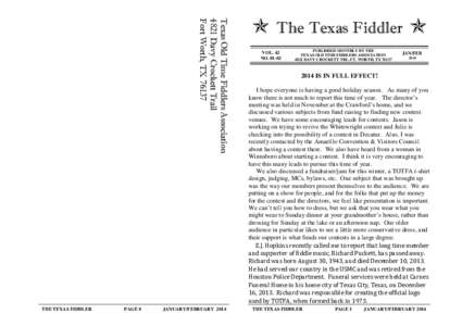 Texas Old Time Fiddlers Association 4821 Davy Crockett Trail Fort Worth, TX[removed]THE TEXAS FIDDLER