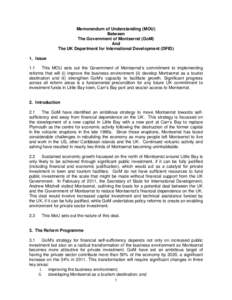 Memorandum of Understanding (MOU) Between The Government of Montserrat (GoM) And The UK Department for International Development (DFID) 1. Issue