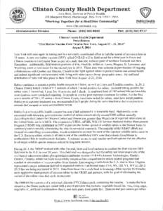 Clinton County Health Department Jerie Reid, Director of Public Health 133 Margaret Street, Plattsburgh, New York[removed] ßWorklng Together