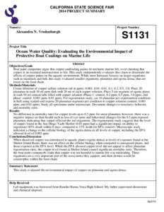 CALIFORNIA STATE SCIENCE FAIR 2014 PROJECT SUMMARY Name(s)  Alexandra N. Vredenburgh