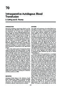 70 Intraoperative Autologous Blood Transfusion S. Catling and D. Thomas  INTRODUCTION