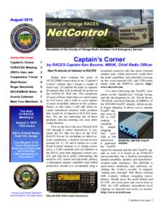 County of Orange RACES  NetControl Newsletter of the County of Orange Radio Amateur Civil Emergency Service  Inside this issue: