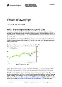 Housing[removed]Prices of dwellings 2012, June and 2nd quarter  Prices of dwellings almost unchanged in June