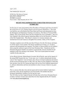 April 5, 2012 FOR IMMEDIATE RELEASE NEWS from The Shires of Vermont One Veteran’s Memorial Drive Bennington, VT[removed]The Shires of Vermont