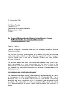 21st December, 2001 Mr. William Prasifka Commissioner Commission for Aviation Regulation 36 Upper Mount Street Dublin 2