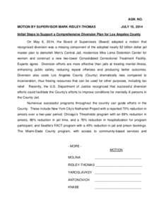 AGN. NO. MOTION BY SUPERVISOR MARK RIDLEY-THOMAS JULY 15, 2014  Initial Steps to Support a Comprehensive Diversion Plan for Los Angeles County