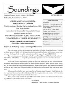 Soundings American Cetacean Society- Monterey Bay Chapter SEPTEMBERPO Box H E, Pacific Grove, CA 93950