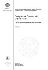 Digital Comprehensive Summaries of Uppsala Dissertations from the Faculty of Science and Technology 1261 Comparative Genomics in Diplomonads Lifestyle Variations Revealed at Genetic Level