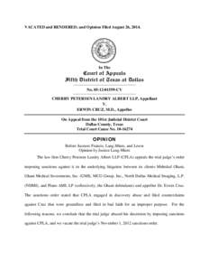 VACATED and RENDERED; and Opinion Filed August 26, [removed]S In The  Court of Appeals