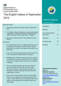 The English Indices of Deprivation 2015 Statistical Release 30 September 2015