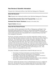 Peer Review of Scientific Information Proposed rule to Reclassify the Borax Lake Chub from Endangered to Threatened About the Document Title: Proposed rule to Reclassify the Borax Lake Chub from Endangered to Threatened 