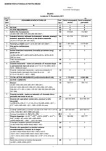 ADMINISTRATIA FONDULUI PENTRU MEDIU Anexa 1 (la normele metodologice) BILANŢ la data de 31 Decembrie 2011