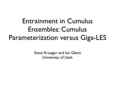 Entrainment in Cumulus Ensembles: Cumulus Parameterization versus Giga-LES Steve Krueger and Ian Glenn University of Utah