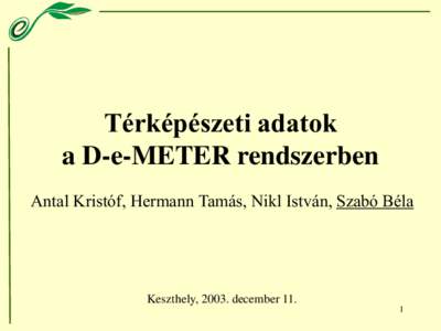 Térképészeti adatok a D-e-METER rendszerben Antal Kristóf, Hermann Tamás, Nikl István, Szabó Béla Keszthely, 2003. december 11. 1