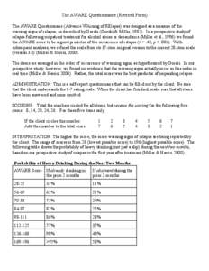 The AWARE Questionnaire (Revised Form) The AWARE Questionnaire (Advance WArning of RElapse) was designed as a measure of the warning signs of relapse, as described by Gorski (Gorski & Miller, [removed]In a prospective stud