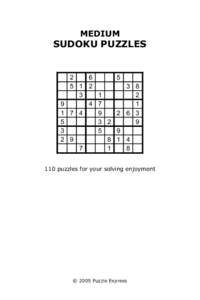 MEDIUM   SUDOKU PUZZLES  9  1 