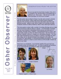 A Publication of the Osher Lifelong Learning Institute at UCSD  Osher Observer OBSERVATIONS FROM THE EDITOR