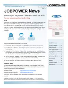 APPLIED COMPUTER SYSTEMS, INC.  December 2014 Issue 71  JOBPOWER News