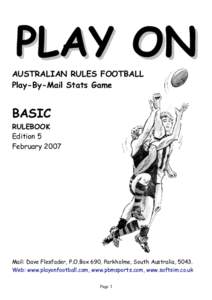 PLAY ON  AUSTRALIAN RULES FOOTBALL Play-By-Mail Stats Game  BASIC