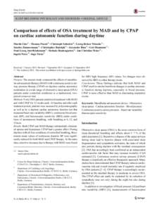 Sleep Breath DOIs11325SLEEP BREATHING PHYSIOLOGY AND DISORDERS • ORIGINAL ARTICLE  Comparison of effects of OSA treatment by MAD and by CPAP