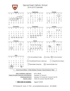 Sacred Heart Catholic School[removed]Calendar August S  M