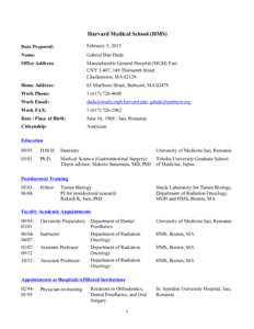 Harvard Medical School (HMS) Date Prepared: February 5, 2015  Name: